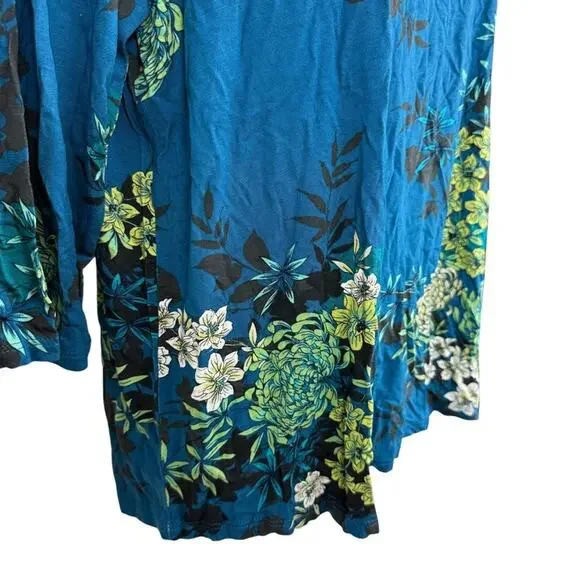 J Jill Wearever Collection Womens Floral Knit Stretch 3/4 Sleeve Blue Top NWT M - Picture 2 of 16